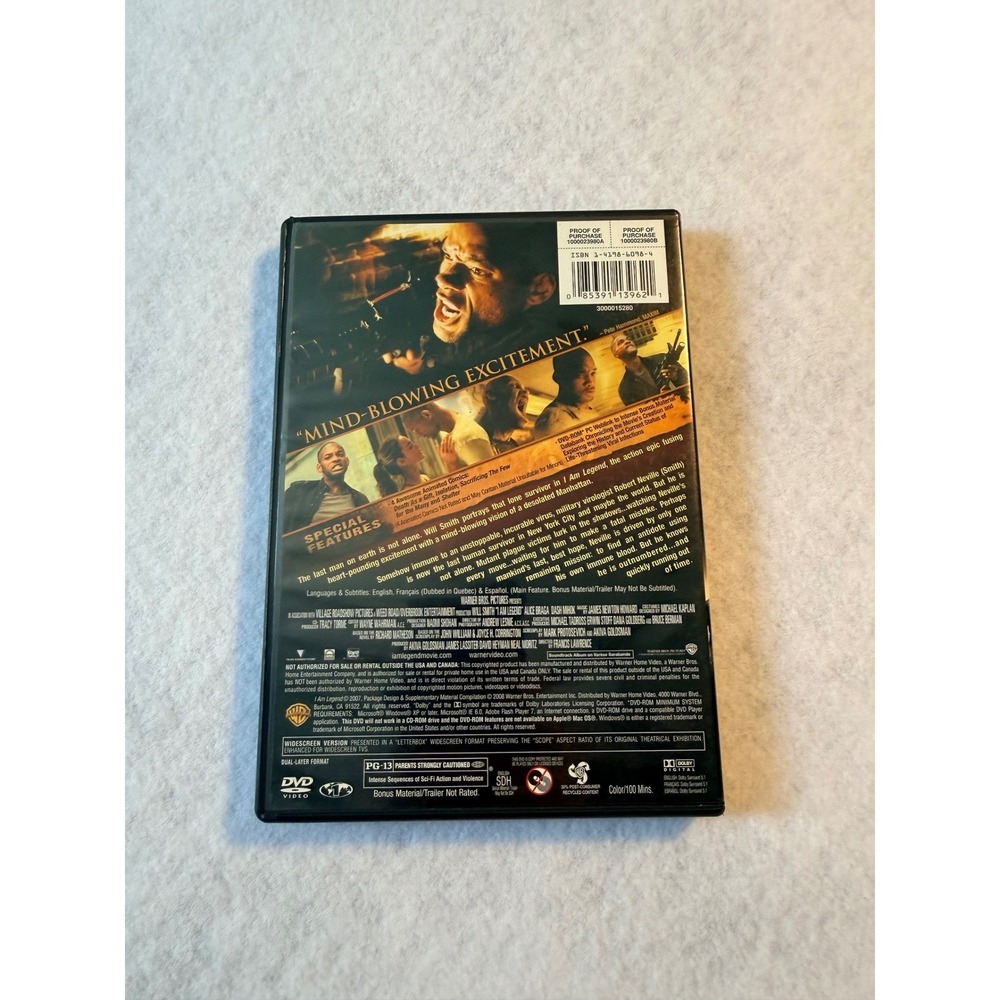 I Am Legend DVD Will Smith Widescreen Edition Sci-Fi Action Movie Warner Bros - Picture 2 of 2